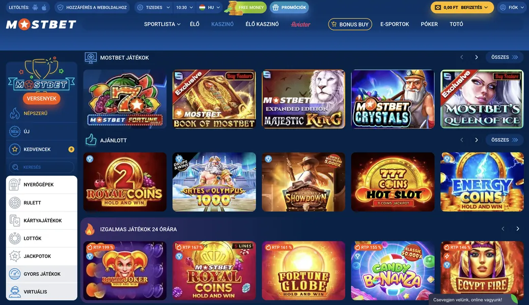 Játékok a Mostbet online kaszinóban